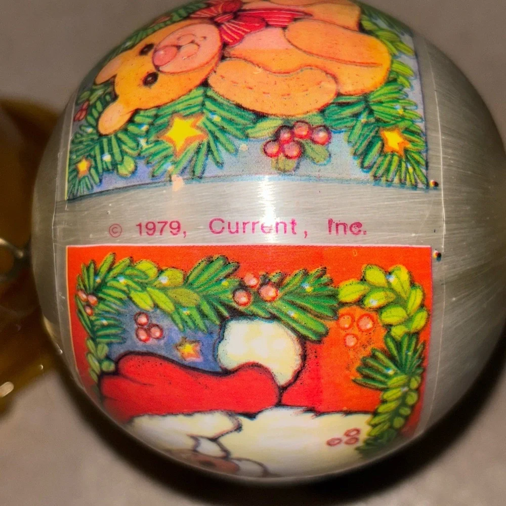 Vintage 1979 Current Inc. Satin Ball Christmas Ornament Santa Clause Teddy Bear - Picture 7 of 8